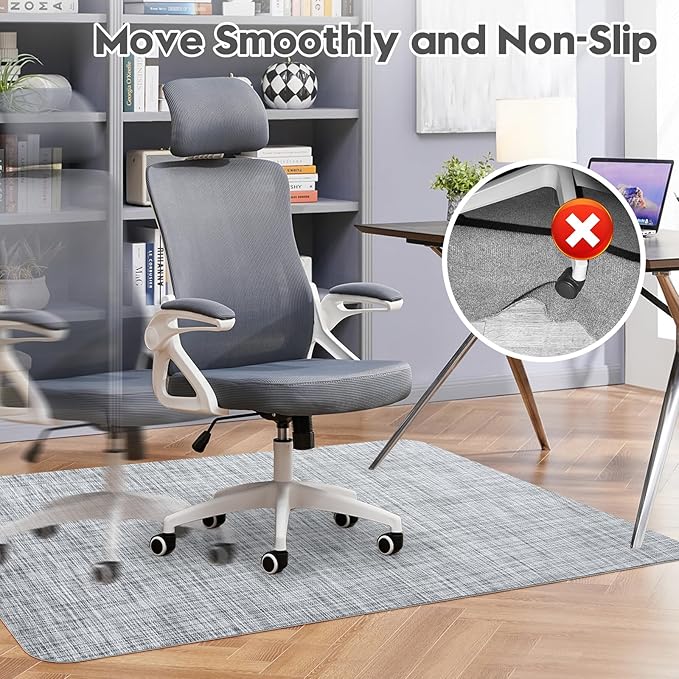 Sycoodeal Office Chair Mat for Hardwood & Tile Floor,Computer Gaming Chair Mat for Rolling Chairs Non-Curve, Anti-Slip, Heavy Duty Floor Protector for Home Office,Grey (36" x 48")