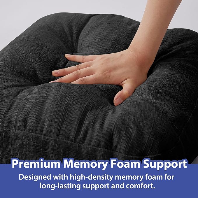 IASEAHK Chair Cushions for Dining Chairs, Dining Chair Cushions, Tufted Indoor Chair Pads with Ties & Non Slip Backing, Seat Cushions for Kitchen Chairs 16.5” x 16.5” x 3.5”, Set of 6, Black
