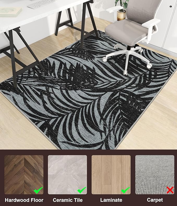 chakme Office Chair Mat for Hardwood Floor, 72"x48" Easy Glide Computer Desk Mat Protector for Rolling Chair Under Desk Rug Nonslip Backing, Machine Wash, (Leaf)