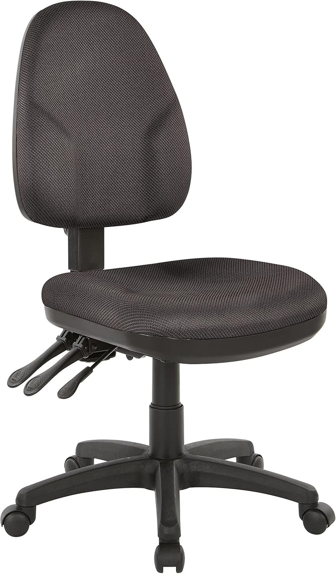 Office Star Ergonomic Dual Function Office Task Chair with Adjustable Padded Back and Built-in Lumbar Support, Armless, Diamond Jet Fabric