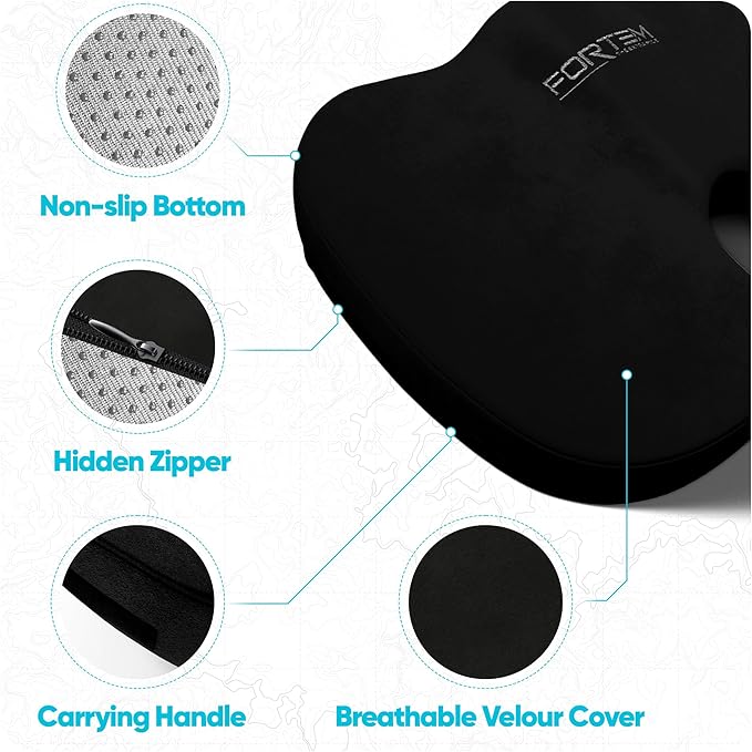 FORTEM Seat Cushion, Office Chair Cushion, Memory Foam Car Seat Cushions, Sciatica Coccyx Tailbone Pain Relief, Chair Cushions for Back Support, Sitting Pad for Gaming, Washable Cover, Non Slip, XL