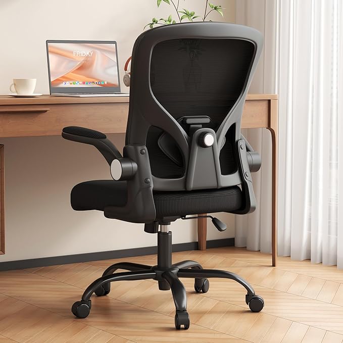 Office Chair, Ergonomic Desk Chair with Adjustable Lumbar Support Flip-up Arms,Comfortable Swivel Mesh Back Computer Chair Executive Task Chair for Home Office Use (Black)