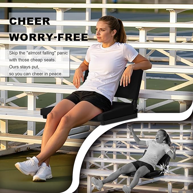 HABUTWAY Stadium Seats with Back Support and Thick Cushion Bleacher Seats with Backs and Cushion Wide, Stadium Chairs Include Shoulder Strap and Pocket, Perfect for Sports Events