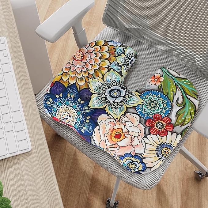 Pressure Relief Cushion, Memory Foam Seat Cushion for Tailbone Pain Relief Coccyx Cushion for Sciatica Pain Ergonomic Seat Cushion for Office Desk Chair, Flower2