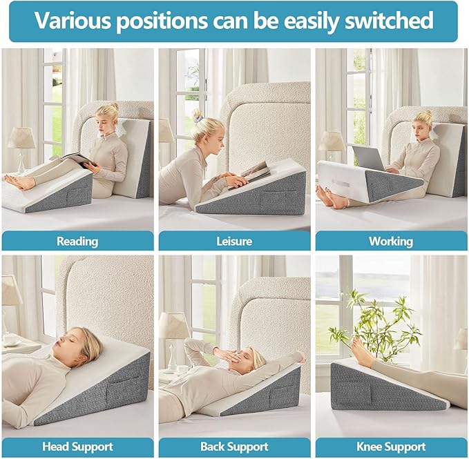 Nordjager Wedge Pillow for Sleeping & Resting, 24"x24"x7.5" Memory Foam Cushion with Grey White Patterned Polyester Cover, Ideal for Bedroom & Living Room – Comfortable Support for Adults