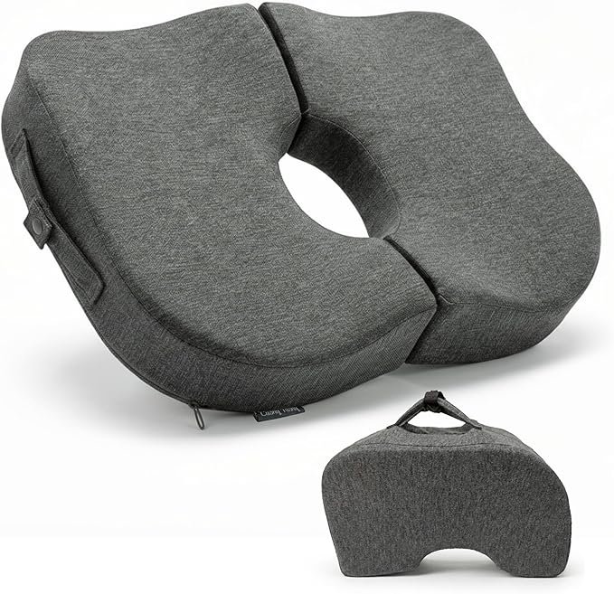 Cushy Tushy Tailbone Pain Relief Cushion - Premium Foldable Travel Tailbone Seat Cushion - for Relief of Lower Back, Sciatic, Butt and Tailbone Pain - Perfect for Home, Office & Driving
