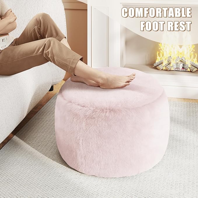 Gericco Round Stuffed Pouf Ottoman for Foot Rest, A Round Modern Foam Filled Poufs, Floor Chair for Living Room, Nursery, Dorm, A Soft Modern Foot Stool Perfect to Rest Your Feet (Pink, 20Inch)