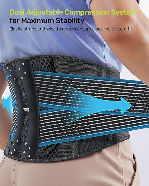 Rakiie Slim Back Brace for Lower Back Pain Relief, Lightweight & Breathable Back Support Brace for Men Women, Ergonomic Light Lumbar Support for Everyday Wear, Light Gray M