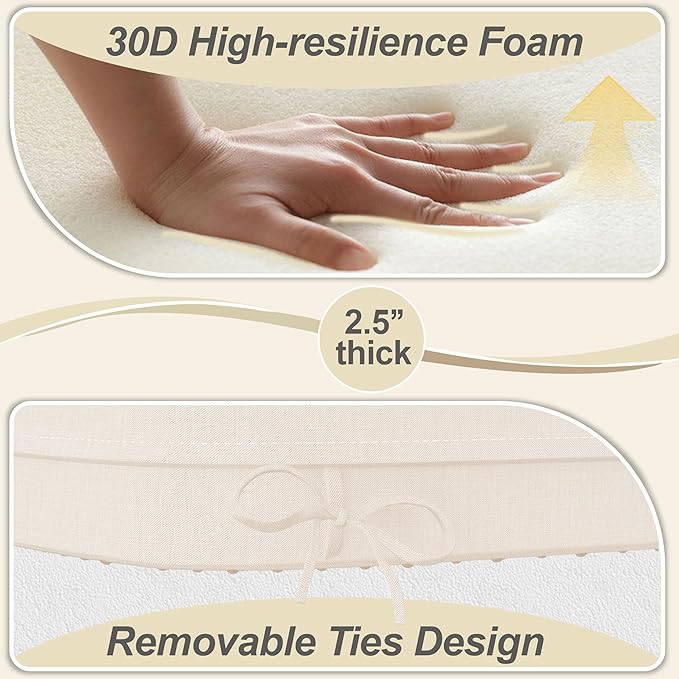 17'' x 16'' x 2.5"Thick Chair Cushions for Dining Chairs, 6 Pack WaterProof Easy Clean Kitchen Chair Pads with Ties and Non-Slip Backing - 30D High Elastic Foam Soft Kitchen Chair Cushions