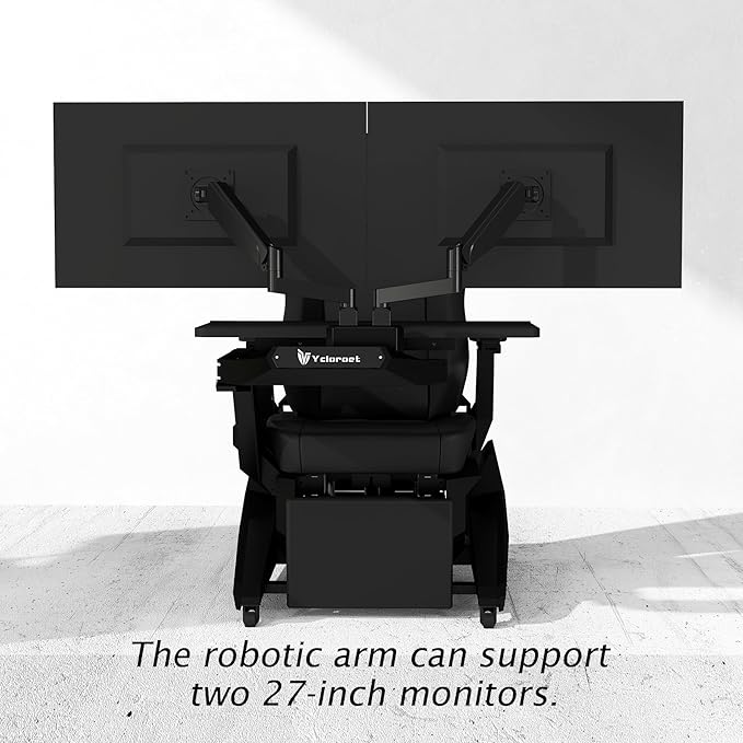 Zero-Gravity Gaming & Office Chair with Dual Monitor Arm, Mobile Reclining Workstation for Home Office and Ergonomic Gaming Setup