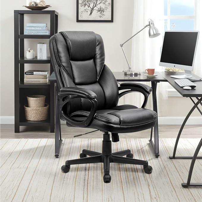 Furmax Office Executive Chair High Back Adjustable Managerial Home Desk Chair, Swivel Computer PU Leather Chair with Lumbar Support (1, Black)