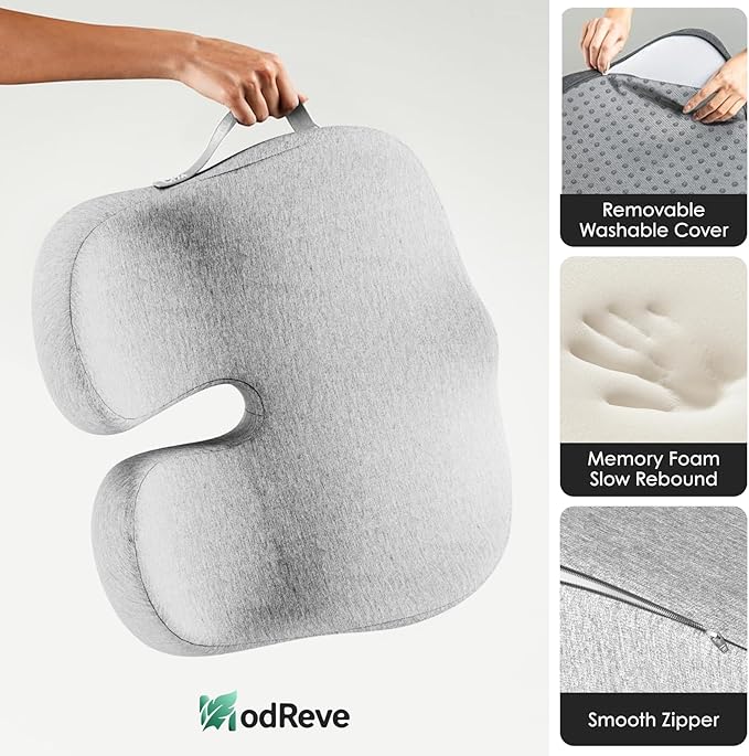Car Seat Cushion, Memory Foam Cushion with Carry Handle for Drivers, Orthopedic Sciatica & Tailbone Pain Relief for Long Driving, Comfort