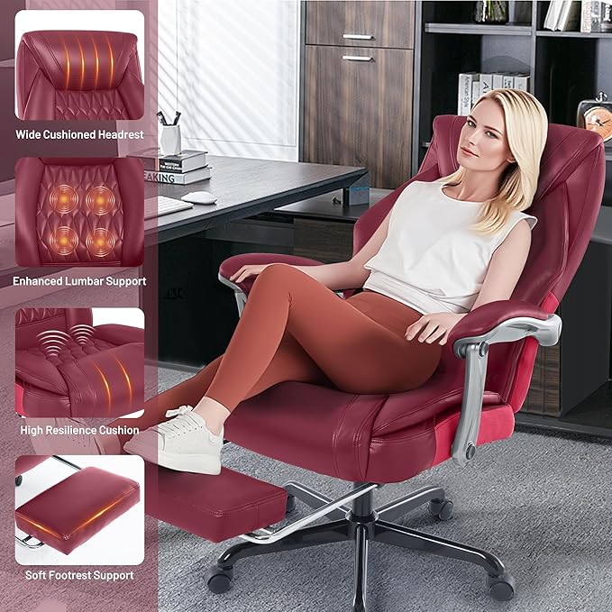 Massage Office Chair with Heat & Foot Rest, 6 Points Vibration, Ergonomic Executive Reclining Desk Chair, PU Leather Padded Seat for Home Office Comfort