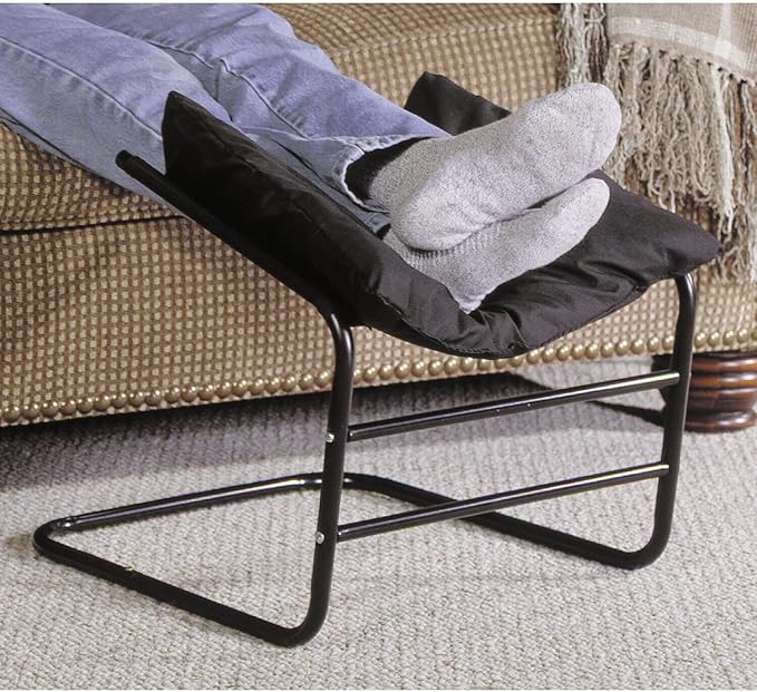 ETNA Ottoman Foot Rest Footstool - Supportive Leg Rest for Chair Sofa Couch - Office Footrest Under Desk Foot Hammock - Black Padded Foot Stool