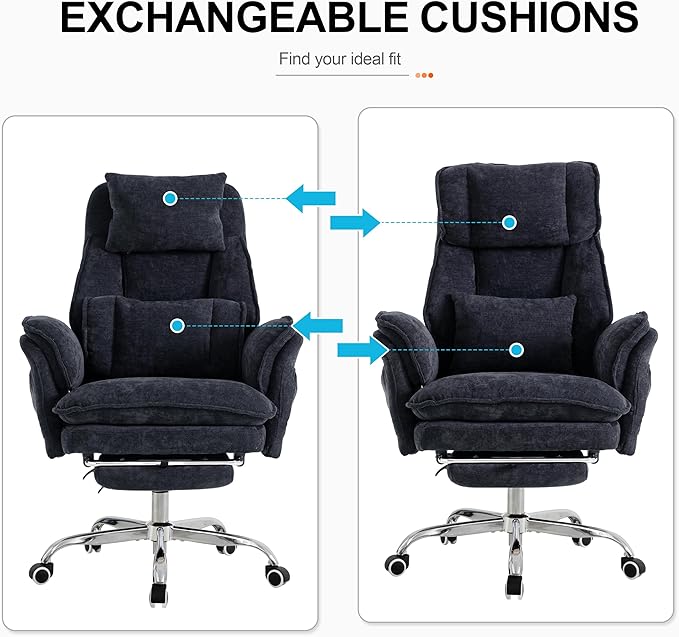 Okeysen Office Chair with Flip Armrests, Big and Tall Office Chair with Foot Rest & Lumbar Pillow, Wide Reclining Desk Chair for Cross Legged Sitting & Pets, Executive Ergonomic Computer Gaming Chair