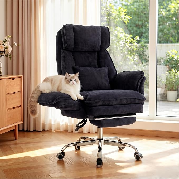 Okeysen Office Chair with Flip Armrests, Big and Tall Office Chair with Foot Rest & Lumbar Pillow, Wide Reclining Desk Chair for Cross Legged Sitting & Pets, Executive Ergonomic Computer Gaming Chair