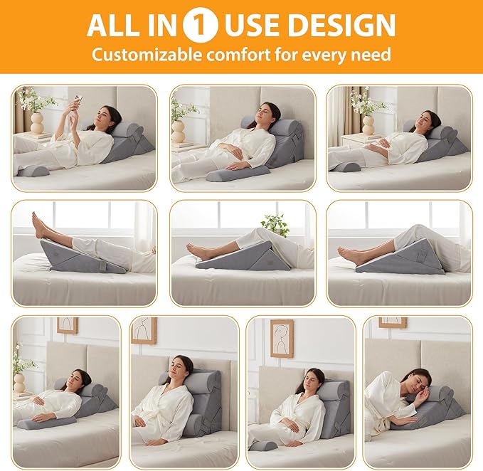 Ruqmuis 4PCS Wedge Pillow Set for After Surgery, Adjustable 9&12 Inch Bed Wedge Pillow for Sleeping, Incline Pillow Wedge for Headboard, Post Surgery, Acid Reflux, Neck&Back Support, Velvet