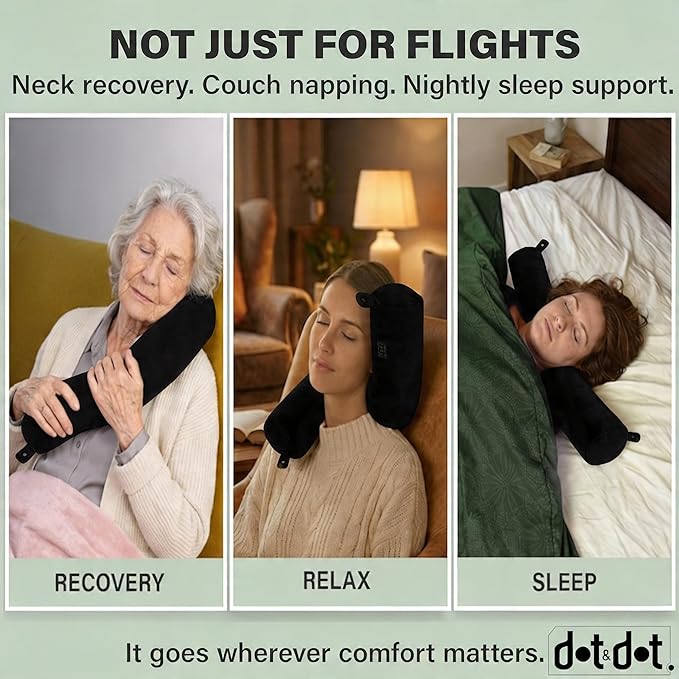 Dot&Dot Twist Memory Foam Travel Pillow for Airplanes - Travel Neck Pillow for Sleeping - Airplane Pillow for Neck Support - Adjustable, Bendable Neck Roll Pillow