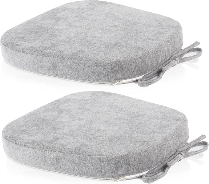 Loveboat 2 Pack Grey Metal Dining Chair Pads, 14x14 Inches, Chenille Fabric, High Density Foam, 2 Inch Thick, Tolix Style Metal Chairs