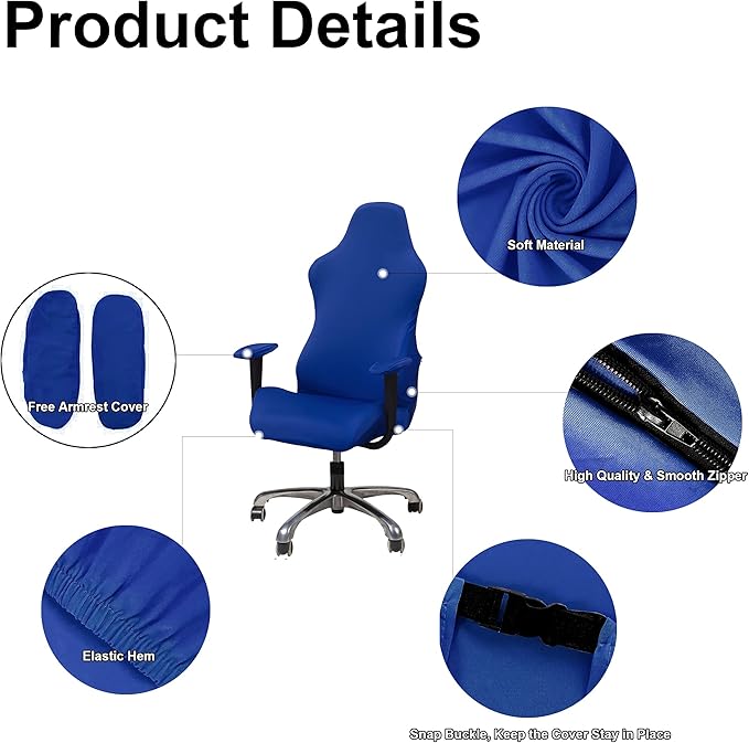 WOMACO Gaming Chair Slipcover Stretch Seat Chair Cover for Leather Computer Reclining Racing Ruffled Gamer Chair Protector (Blue, One-Size)