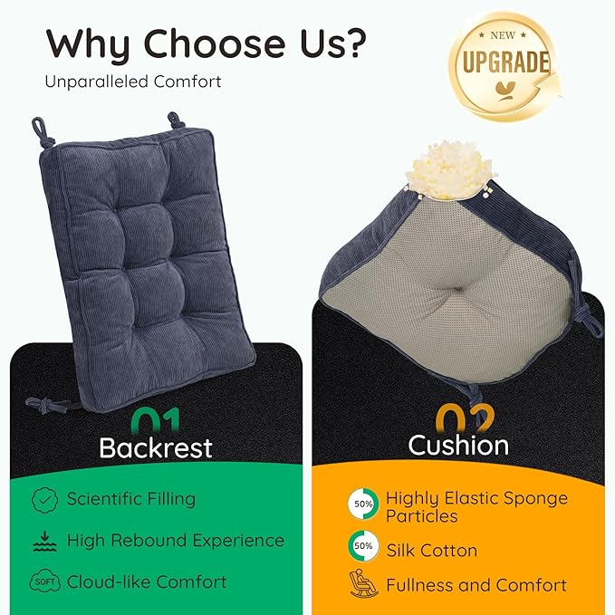 Rocking Chair Cushion - Non-Slip Thick Rocking Chair Pad Indoor with Ties High-Back Rocker Cushion Set for Porches Balconies Nurseries & Living Rooms