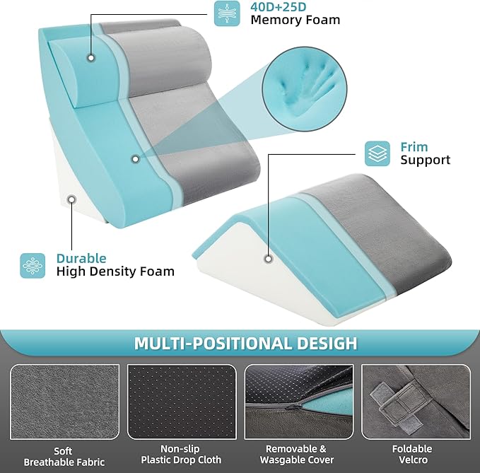 Kingfun 4pcs Orthopedic Bed Wedge Pillow Set for Sleeping, Memory Foam for Sleeping,Breathable Triangle Pillow Wedge, Post Surgery Memory Foam for Back, Leg Pain Relief, Sitting