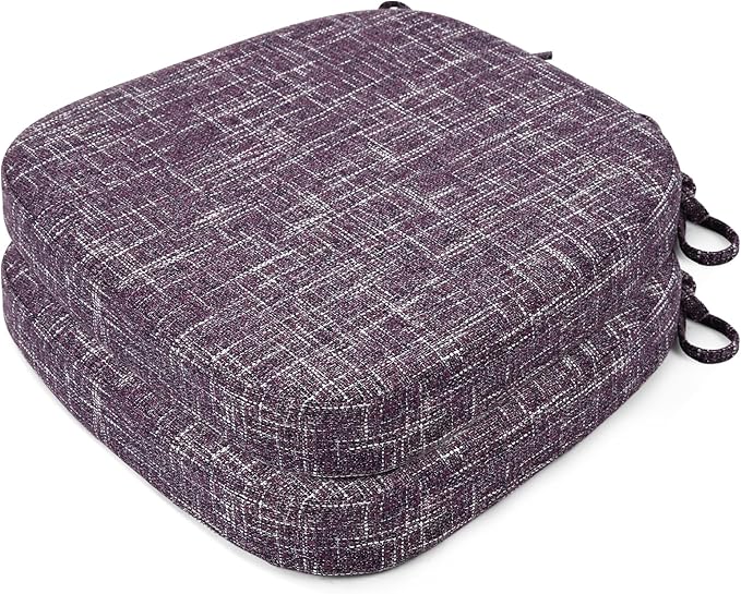 SINOSSO Chair Cushions for Dining Chairs, Soft Blended 2.5" High Density Support Foam Kitchen Seat Cushions with Ties, U-Shaped Non-Slip Indoor Chair Pads, 16.5" x 16", 2 PCS, Purple