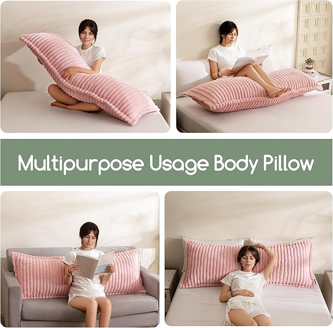 HIGOGOGO Memory Foam Body Pillow, Thickened Large Long Bed Pillow for Adults, Full Body Pillow with Removable Pillow Cover(20x54 Inch),Pink