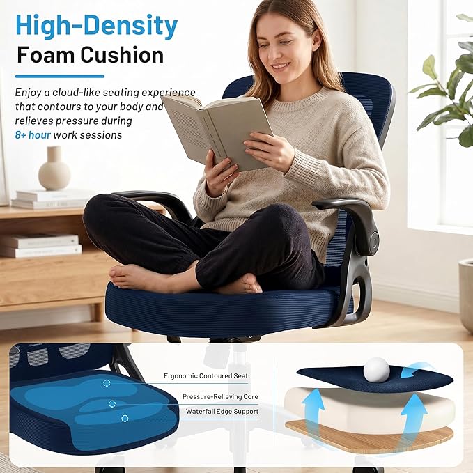 Office Chair Ergonomic Desk Chair with Adjustable Lumbar Support, High Back Breathable Mesh Chair with 120° Tilt Function & Flip-Up Armrests, Swivel Comfy Task Computer Chair for Work, Study