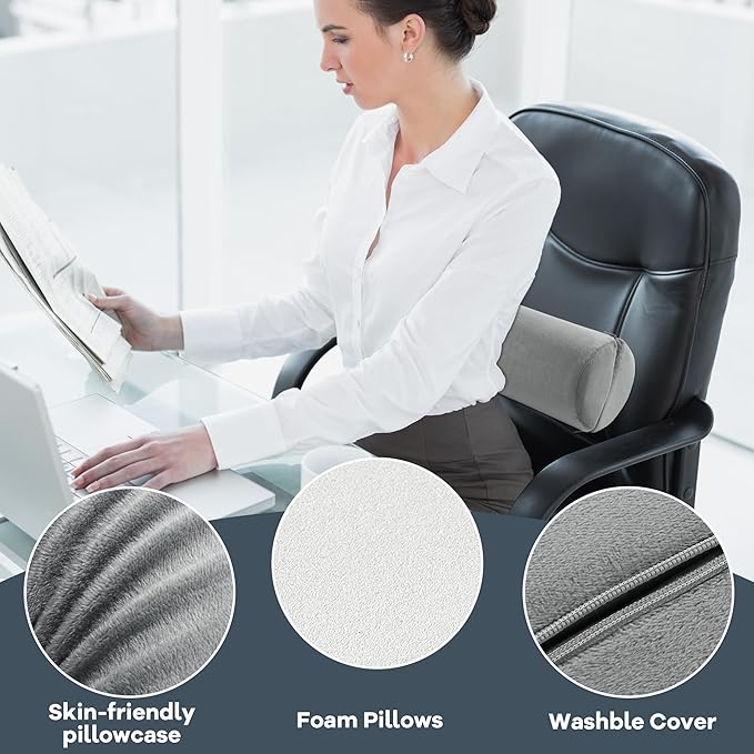 ROYALAY Neck Pillow for Sleeping Round Roll Pillow Including 2 Pack Half Moon Cervical Pillow, Foam Roll Pillow for Pain Reduce, Washable Bolster Pillow for Head Neck Back and Legs, Gray