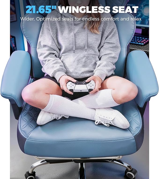 GTPLAYER Big and Tall Gaming Chair Ergonomic Heavy Duty Office Chair Racing Seat with Adjustable Lumbar Pillow Footrest 150° Reclining Thickened Armrests Breathable Mesh for Esports/PC Gaming