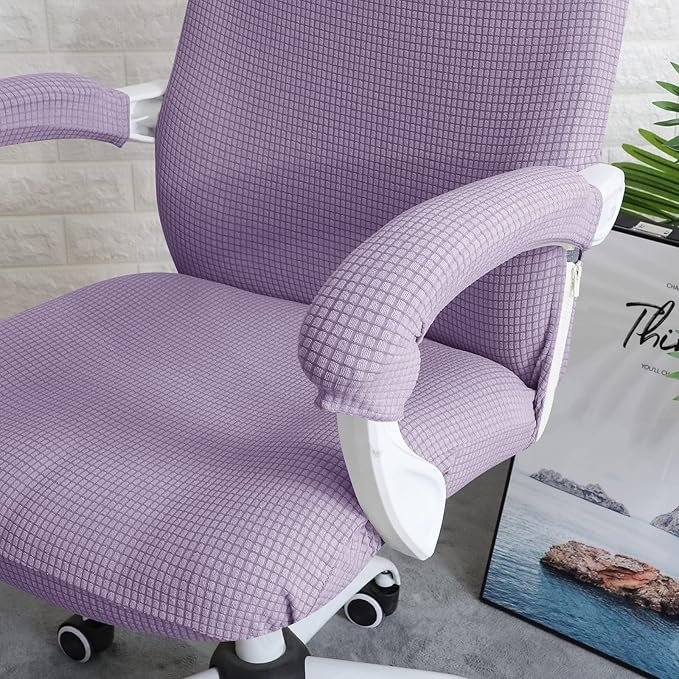 FORCHEER Office Chair Cover Water Repellent Jacquard Armrest Swivel Chair Slipcovers Removable Stretch Universal Computer Chair Cover L with Chair Arm Cover 2P-Purple