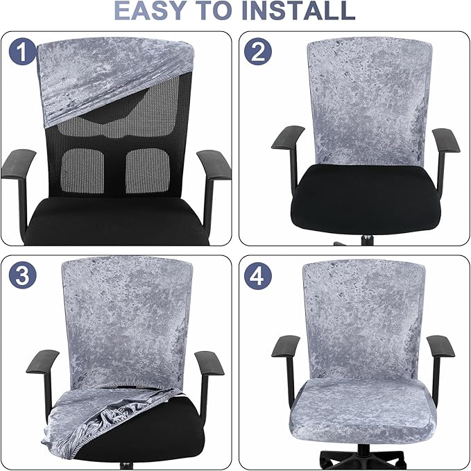 Tallew 4 Pcs Office Chair Covers Set Computer Universal Protective Stretchable Chair Seat Covers Desk Armrest Slipcovers Pads Office Cushion Backrest for Rotating(Grey)