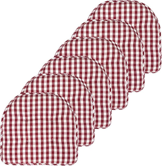 Sweet Home Collection Chair Cushion Memory Foam Pads Tufted Slip Non Skid Rubber Back U-Shaped 17" x 16" Seat Cover, 6 Pack, Checkered Wine/White