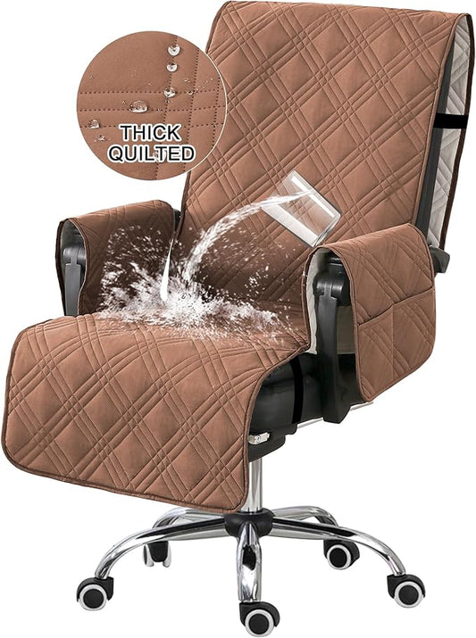 Turquoize Waterproof Office Chair Cover with Armrest Covers Durable Computer Desk Chair Cover with Arms Quilted Office Chair Seat Cover Slipcover with Anti-Slip Buckle for Home Office, Terracotta