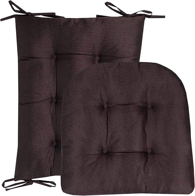 Sweet Home Collection Rocking Chair Cushion Premium Tufted Pads Non Skid Slip Backed Set of Upper and Lower with Ties, 2 Piece, Brown 5 Count, (Pack of 5)