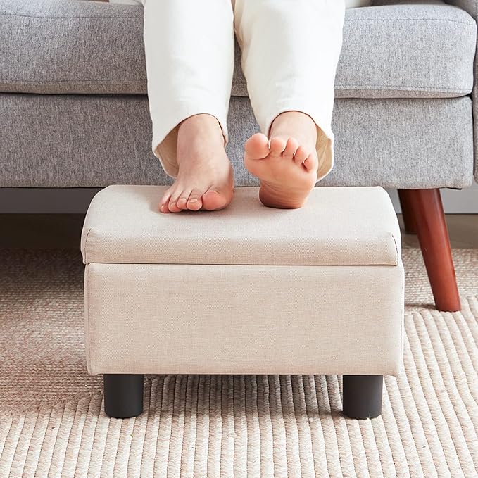 Small Foot Stool Under Desk Foot Stools Ottoman Footstool Foot Stools Small Footstools Foot Stool for Living Room Foot Rest 15" W x 12" D x 9.5" H Linen Beige