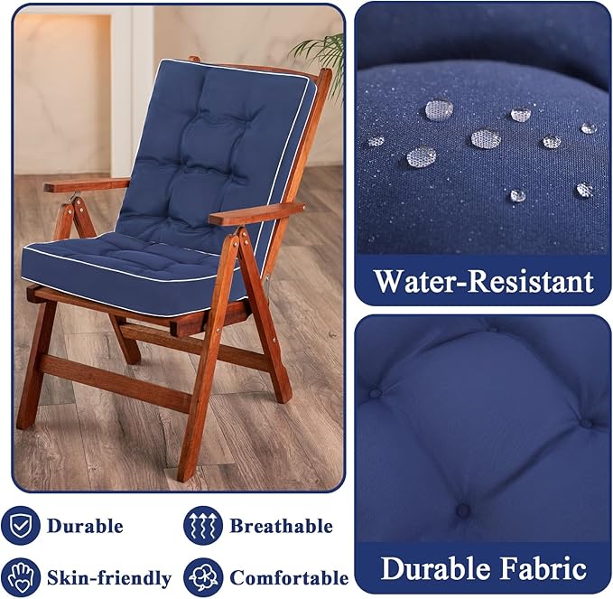 Topotdor Rocking Chair Cushions Indoor, Tufted Rocking Chair Seat Cushion for Patio Furniture, Water Resistant Rocking Chair Pads with Ties for Nursery Balcony Chair, Blue