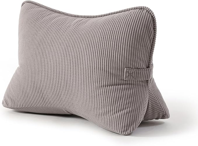 Pat. Pend. Corduroy Back Pillow for Sitting, Lumbar Support Cushion for Sofa, Office Chair & Bed Sitting, Reading & Watching TV, Ergonomic Triangle Backrest Pillow, Light Gray
