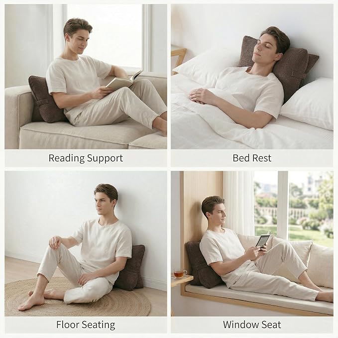 Pat. Pend. Corduroy Lumbar Back Support Pillow for Recliner, Relaxing and Sitting, Triangle Cushion for Sofa or Bed Sitting, Backrest Support Pillow with Removable Washable Cover, Chocolate