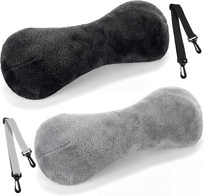 Colingmill 2 Pcs Neck Pillow for Recliner Headrest Pillow Bone Shaped Chair Plush with Adjustable Strap Neck Support and Pain Relief Curve Head Cushion for Car Travel Airplane (Black and Grey)