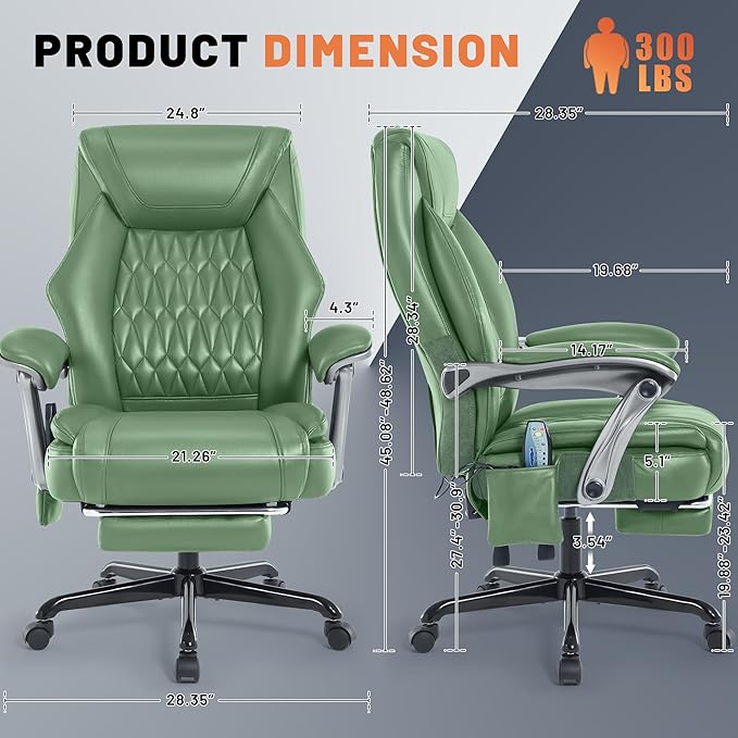Massage Office Chair with Heat & Foot Rest, 6 Points Vibration, Ergonomic Executive Reclining Desk Chair, PU Leather Padded Seat for Home Office Comfort
