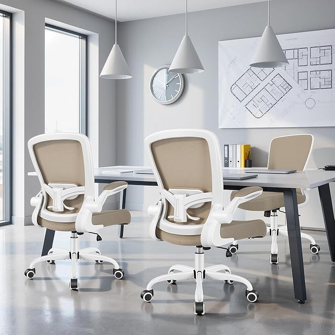 FelixKing Office Chair, Ergonomic Desk Chair Breathable Mesh Chairs Adjustable High Back Lumbar Support Flip-up Armrests, Executive Rolling Swivel Comfy Computer Chairs Home Office Khaki