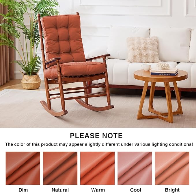 IPYNBAP Rocking Chair Cushion, Waterproof and Fade-Resistant Patio Chair Cushions, Tufted Chair Pads for Rocker Furniture, 17x17 Inch, Indoor/Outdoor Seat Cushions with Ties, Spice (Pack of 2)