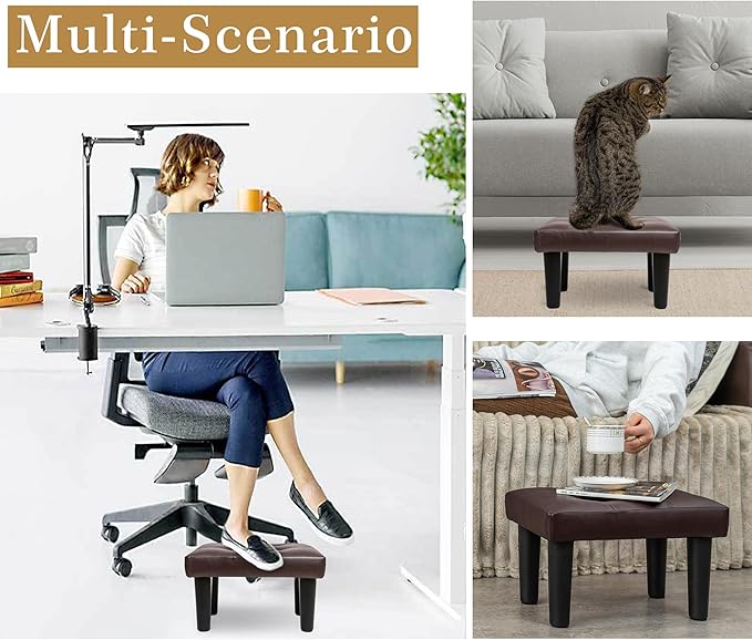 CAROLMADE Ottoman Foot Rest, PVC Small Ottoman Foot Stool with Legs Modern Footstool Ottomans for Living Room Entryway Office, Brown