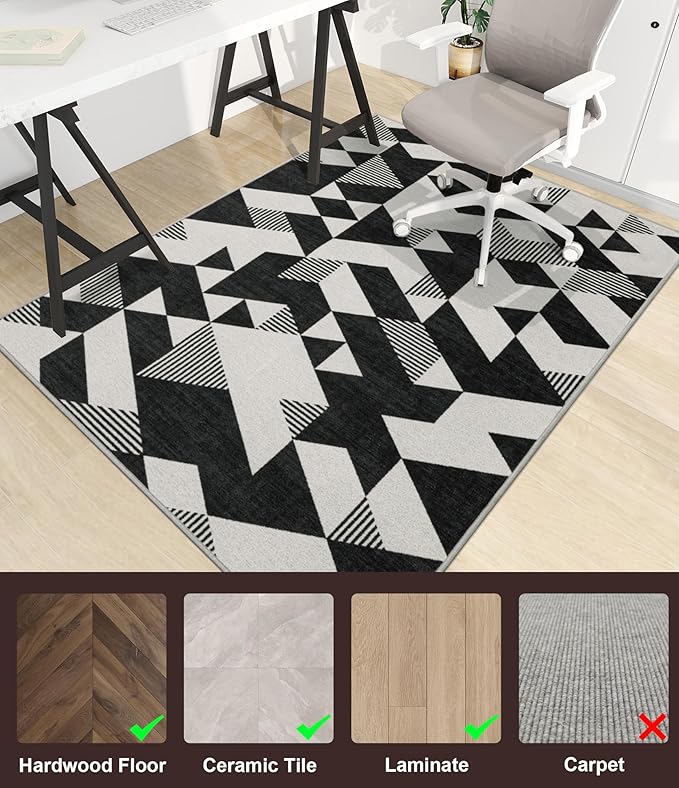 chakme Office Chair Mat for Hardwood Floor, 60"x45" Easy Glide Computer Desk Mat Protector for Rolling Chair Under Desk Rug Nonslip Backing, Machine Wash, (Geometry)