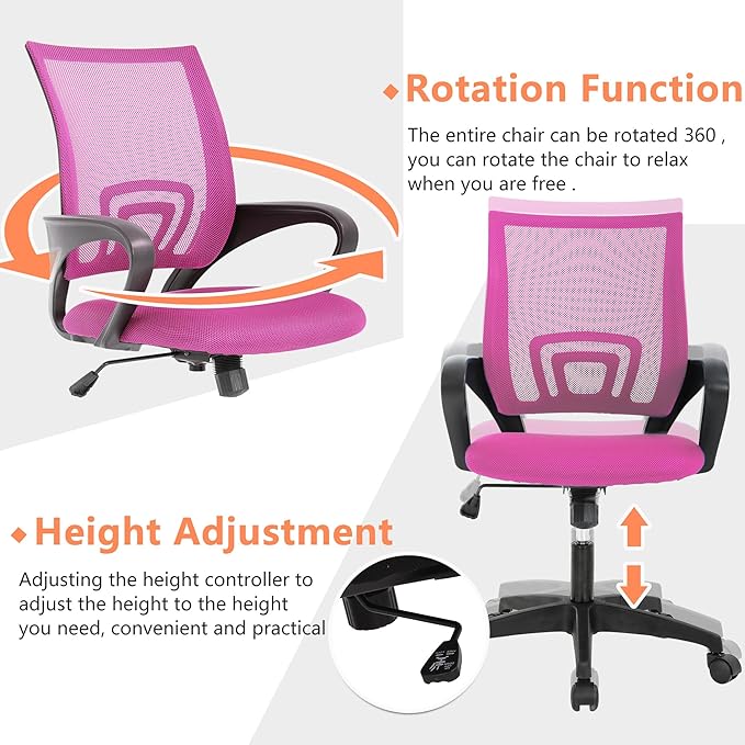 PayLessHere Home Office Chair Desk Computer Chair Adjustable Ergonomic Chair Lumbar Support Armrest Executive with High Density Mesh 360 Degree Swivel Chair for Men Women Adults Chair (Pink)