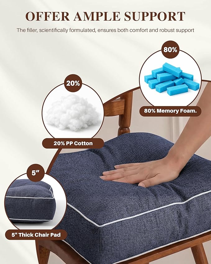 Rocking Chair Cushions Indoor, 5-inch Thicken Seat Cushion with Memory Foam Non-Slip Tufted Chair Pads Set of Seat & Back Cushion for Outdoor Rocker Living Room, Dark Blue, 28x18x5/18x18x5