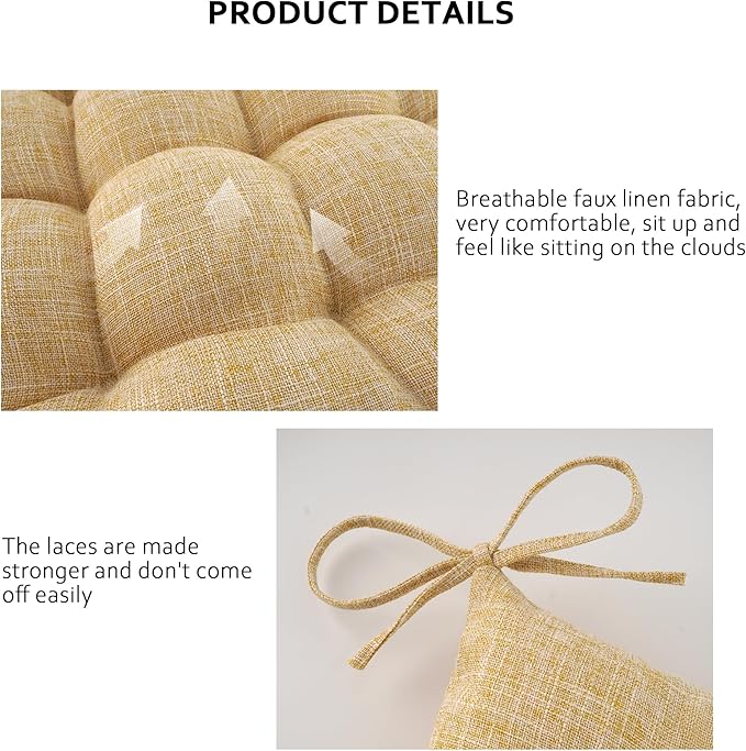 ELFJOY Rocking Chair Cushion Large Rocking Chair Pads with Ties Premium Linen High Back and Seat Cushion 2 Piece Set Linen Yellow