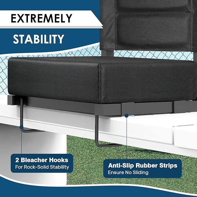 Stadium Seats with Back Support, Portable Bleacher Seat with Extra Thick Cushion, Folding Stadium Chair with Shoulder Strap, Removable Cushion and Storage Pocket for Sports Events